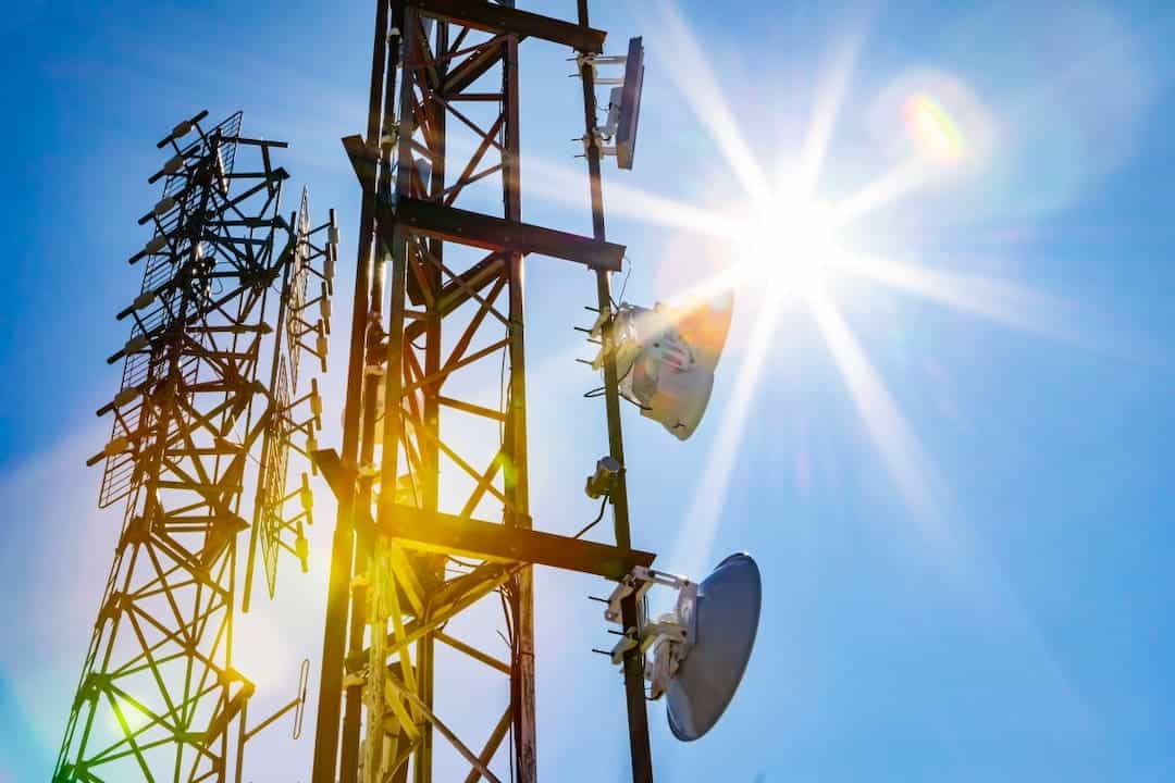 Cellular base station against blue sky