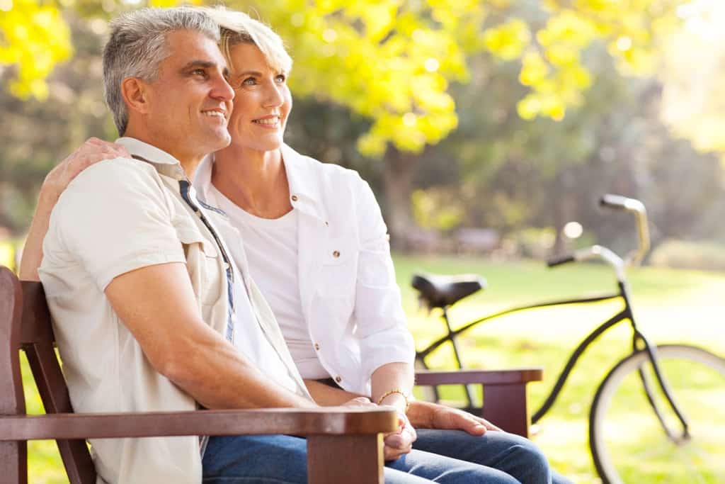 Mid age couple sitting on the bench