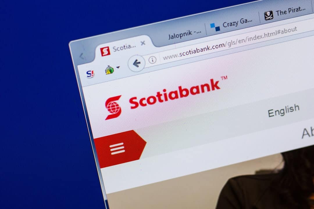 Scotibank homepage on display