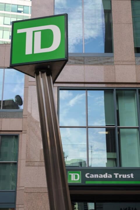 TD Bank logo and building in Ontario, Canada