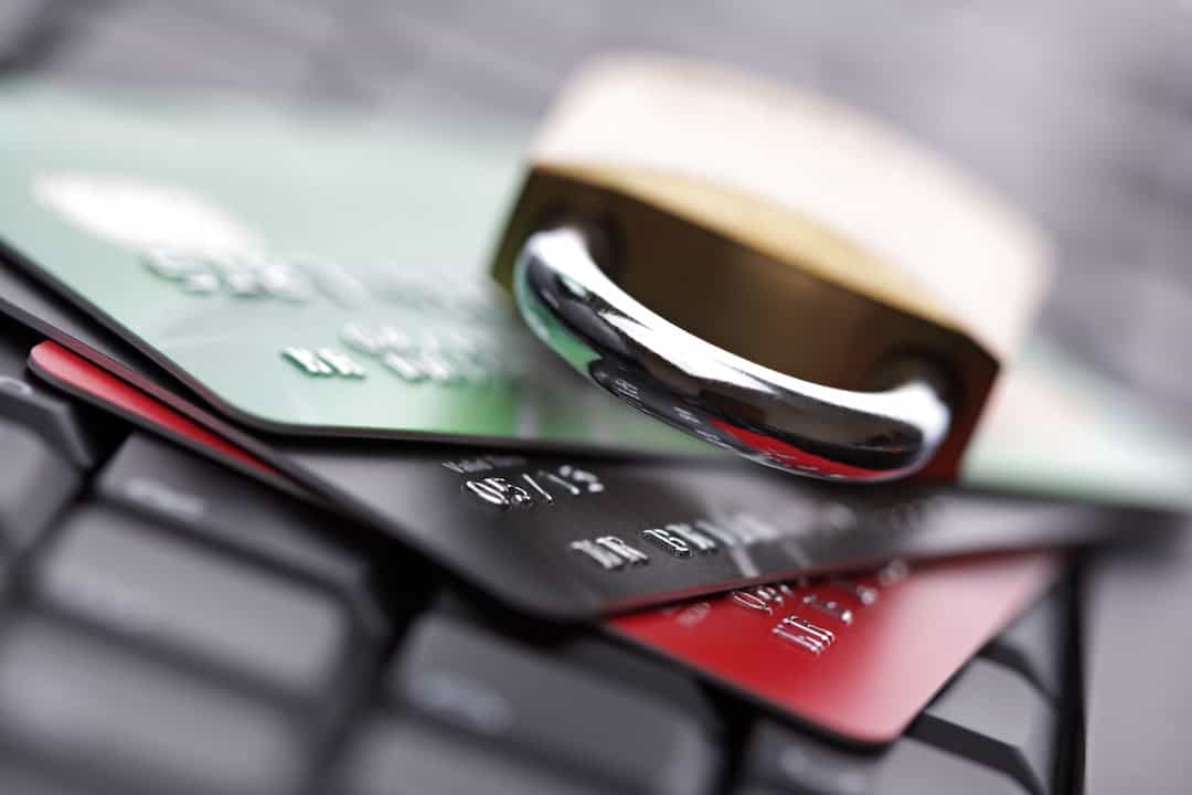 credit cards and padlock on the keyboard