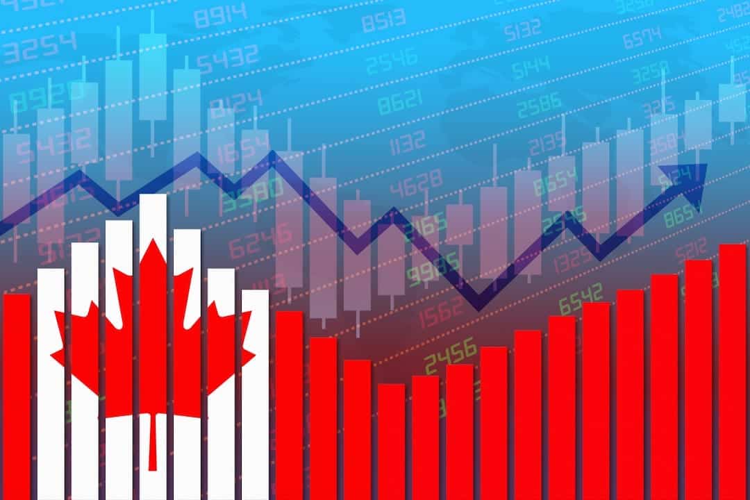 Canadian flag and stock graph