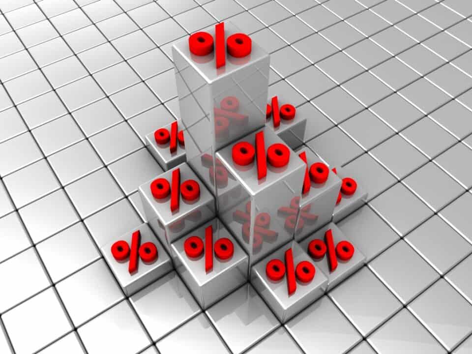 red percent symbols on the white cubes