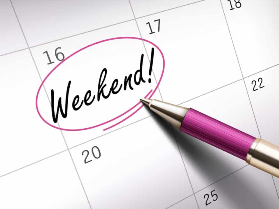 weekend marked in a calendar 